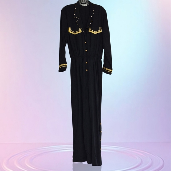 Vintage Sailor Style Gold Black Disco Jumpsuit Small - Picture 1 of 14